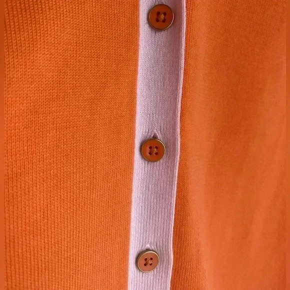 Talbots Girlfriend Orange LP Large Petite Cardigan Pink Trim Button Like New - Picture 9 of 10